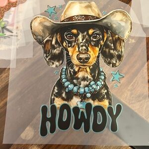 Howdy Dachshund Graphic Tee Panel - Turquoise Accents